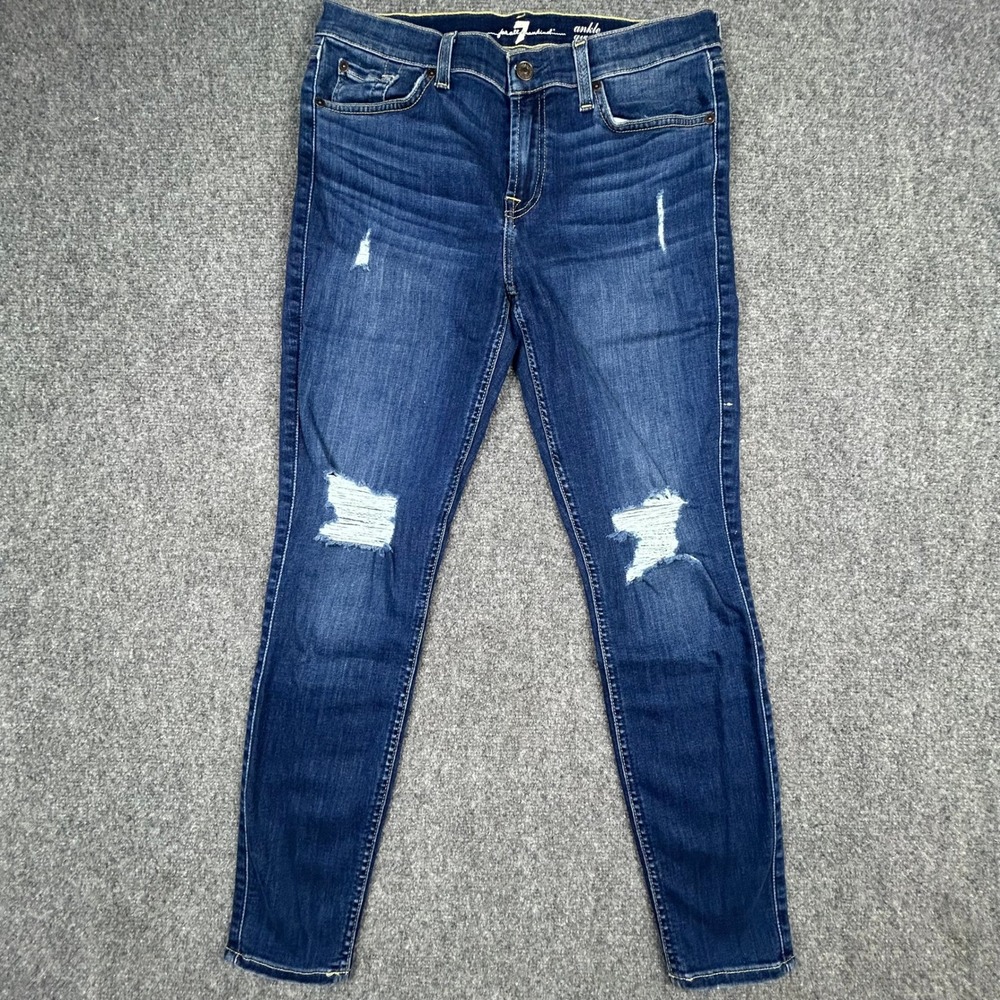 7 For All Mankind Gwenevere Ankle Jeans Womens 30 Dark Wash Distressed Skinny